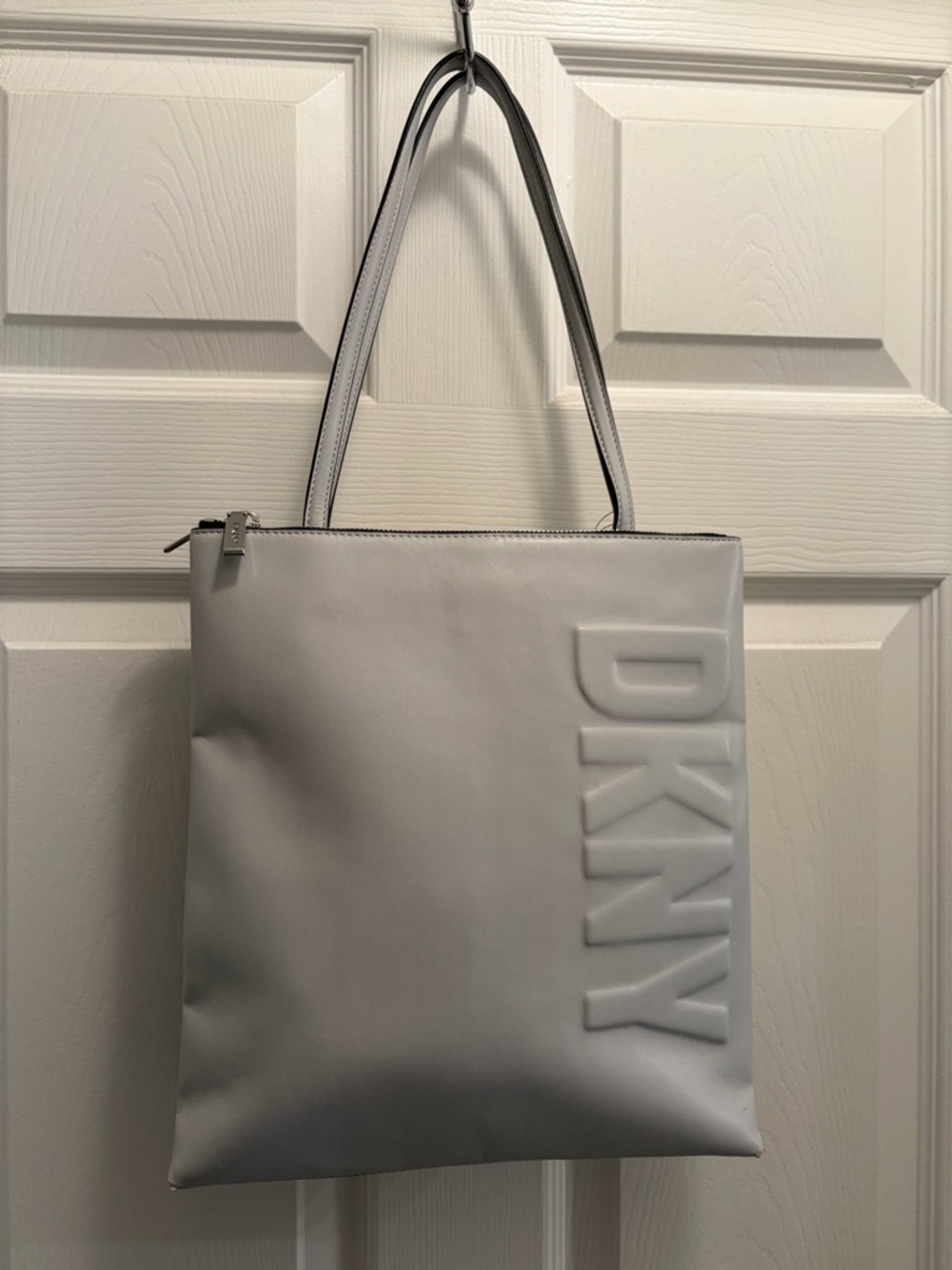 DKNY Embossed Logo Tote Bag Light Gray NWT